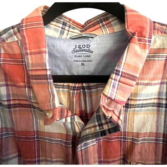 IZOD MENS XL Saltwater Relaxed Classsic Button Down Short Sleeved Shirt - Picture 3 of 11
